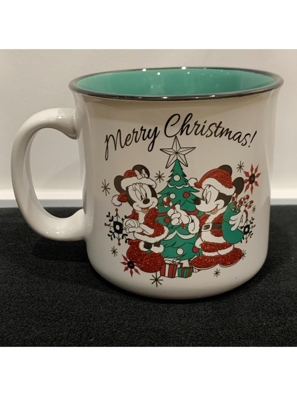 Disney Christmas Santa Mickey Minnie 20oz. Ceramic Camper Coffee Mug Cup NEW